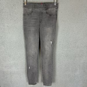 SPANX Jeans Womens S Gray Distressed Denim Pull On Skinny Raw‎ Hem